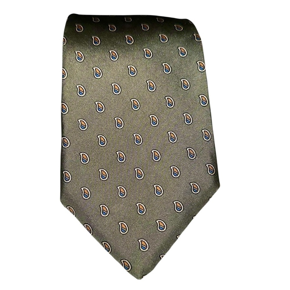 Vtg 70s Ralph Lauren CHAPS Mens Tie Silk Olive Teardrop Paisley 57x3.25” USA